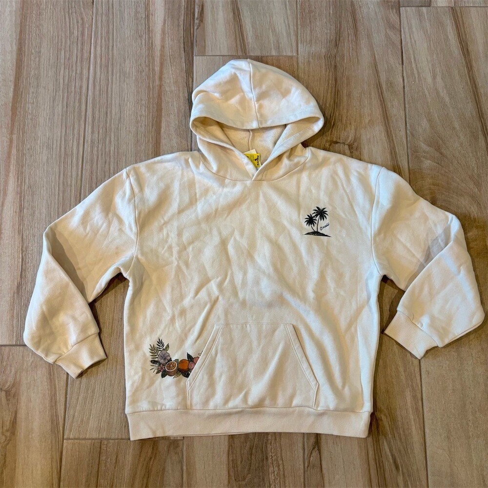 O'Neill Girls Asher Pullover Hoodie Ivory XL Tropical Graphic Long Sleeve